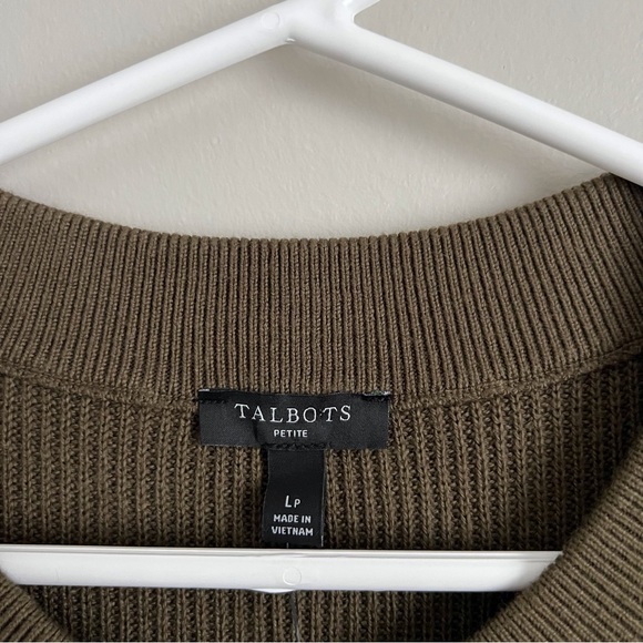 Talbots Olive Green Rib Knit Sweater Dress Button Neck Winter NEW Large Petite - Picture 4 of 9
